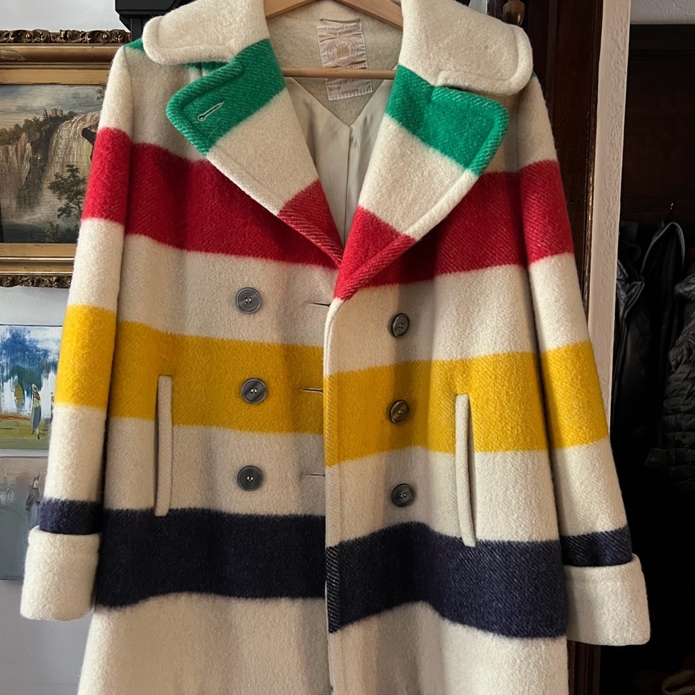 COPY - The Hudson Bay Company stripes classic pea coat.